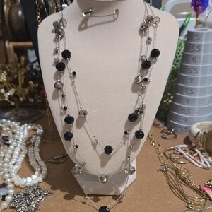 Chic Black and Silver Multi-Strand Necklace